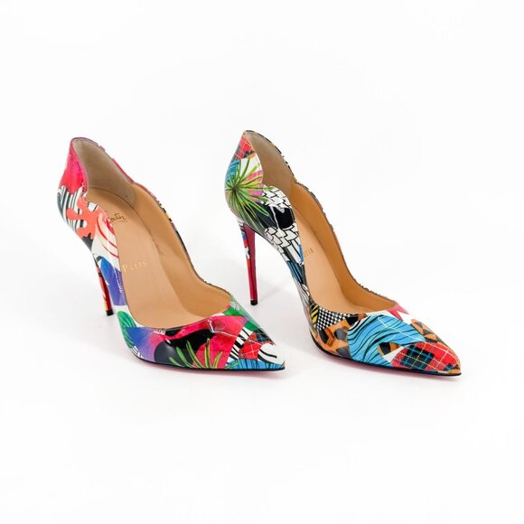 Christian Louboutin Hot Chick 100 Printed Patent Sapeur Pumps Heels Size 37 US 7 - Picture 1 of 14